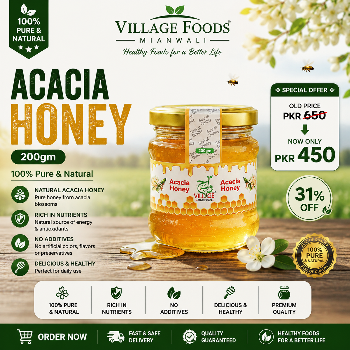 Village Foods Acacia Honey – 200g